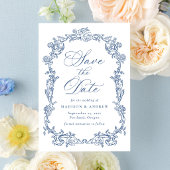 Elegante blaue viktorianische Blumen-QR-Code-Hochz Save The Date
