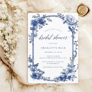 Elegante blaue Vintage-Brautparty Einladung