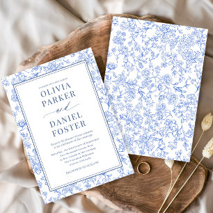Elegante blaue vintage-französische Floral-Toile Einladung