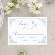 Elegante blaue Vintage-Ornamentrahmen-Hochzeit