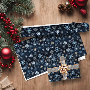 Elegante blaue Vintage-Schneeflocken Geschenkpapier