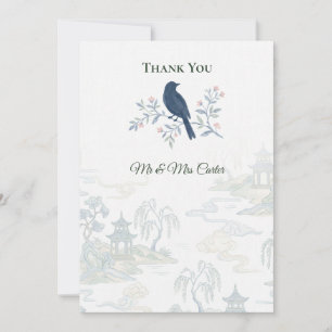 Elegante Blaue Vogel Chinoiserie Hochzeit Danke Ca Einladung