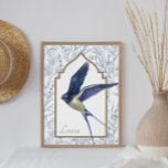 Elegante Blaue Vogelwelt Landschaftspflege Poster<br><div class="desc">Mit seinem eleganten blauen Aquarell-Blumendesign und dem Design der Scheune sind diese Drucke perfekt für Vogelliebhaber und gemütliche Zuhause,  Hütte oder Bauernstil. Finden Sie passende Artikel in meinem Shop.</div>