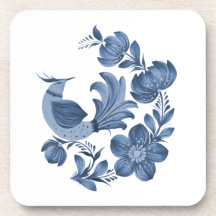 Elegante blaue Volkskunst Vogel- und Blumendekorat