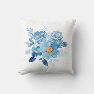 Elegante blaue Wasserfarbe-Blumen-Wurfkissenhülle, Kissen