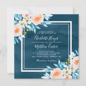 Elegante blaue Wasserfarbe Blumenzwiebelsplatz Hoc Einladung (Vorderseite)