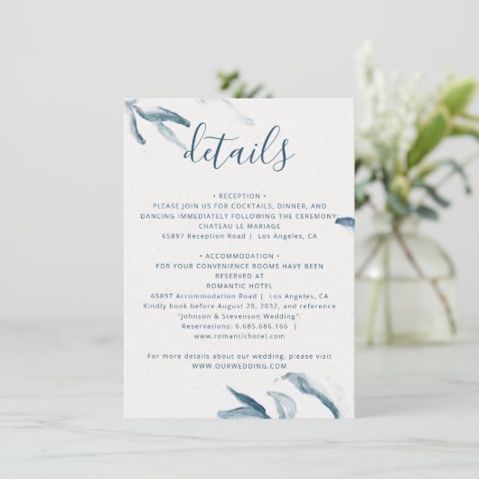 Elegante blaue Wasserfarbe einfache botanische Hoc Begleitkarte (Stehend Vorderseite)