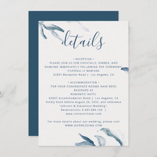 Elegante blaue Wasserfarbe einfache botanische Hoc Begleitkarte (Vorne/Hinten)