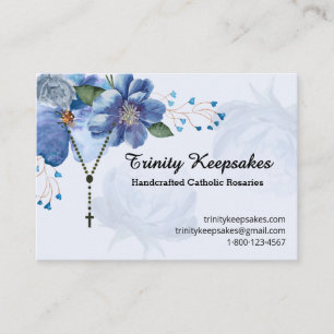Elegante blaue Wasserfarben-Blumen-Katholische Ros Visitenkarte