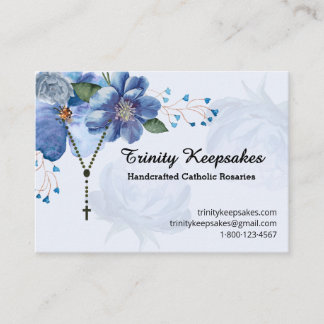 Elegante blaue Wasserfarben-Blumen-Katholische Ros Visitenkarte