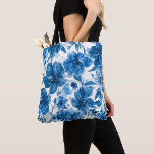 Elegante blaue Wasserfarben-Blumen Tasche