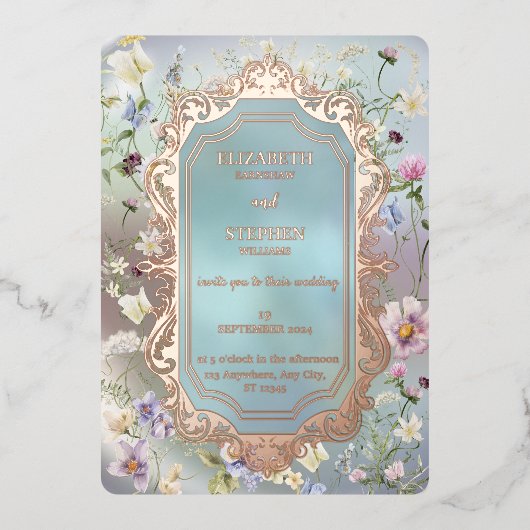 Elegante blaue Wasserfarben Blumenwald Einladung (Vorderseite)