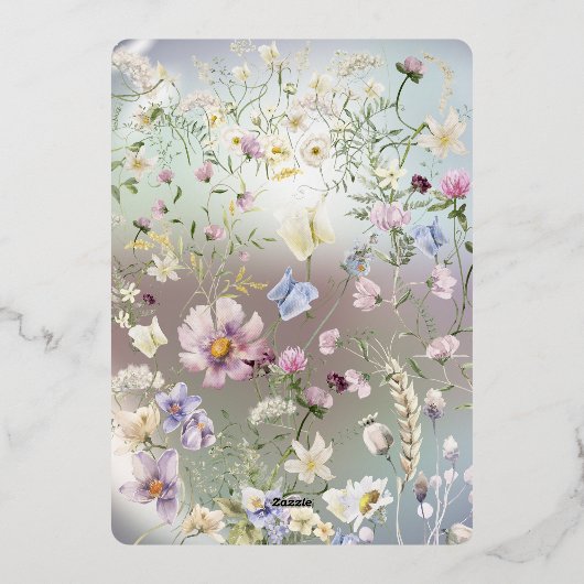 Elegante blaue Wasserfarben Blumenwald Einladung (Rückseite)