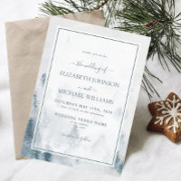 Elegante Blaue Wasserfarben Pine Trees Winter Wedd