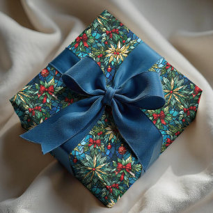 Elegante blaue Weihnachts-Coquette-Bogen-Buntglas  Geschenkpapier