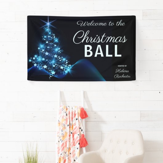 Elegante Blaue Weihnachtsbaumfeier Willkommen Banner (Insitu)