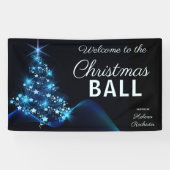 Elegante Blaue Weihnachtsbaumfeier Willkommen Banner (Horizontal)