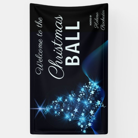 Elegante Blaue Weihnachtsbaumfeier Willkommen Banner (Vertikal)