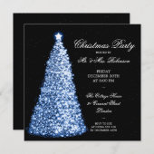 Elegante Blaue Weihnachtsbaumparty Einladung (Vorne/Hinten)