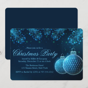 Elegante Blaue Weihnachtskugeln Firmenweihnachtsfe Einladung