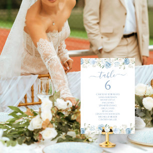 Elegante blaue weiße Blumenwappen-Hochzeit Tischnummer