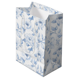 Elegante blaue weiße florale Brautparty-Hochzeit Mittlere Geschenktüte