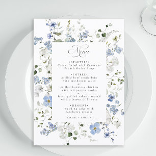 Elegante blaue weiße grüne Blumenhochzeit Menükarte