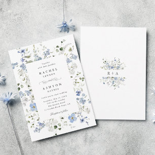 Elegante blaue weiße grüne florale Hochzeit   Einladung