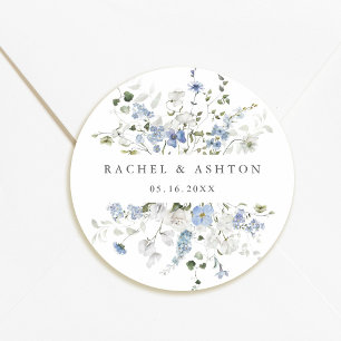 Elegante blaue weiße grüne florale Hochzeit Runder Aufkleber