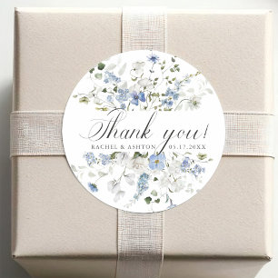 Elegante blaue weiße grüne florale Hochzeits-Danke Runder Aufkleber