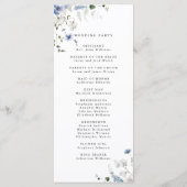 Elegante blaue weiße grüne florale Hochzeitszeremo Programm (Rückseite)