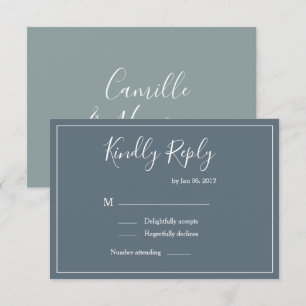 Elegante blaue weiße grüne moderne Hochzeit RSVP Einladung