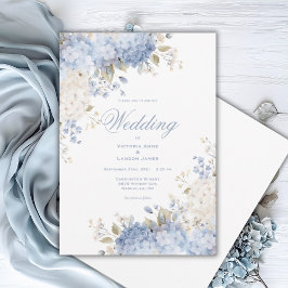Elegante blaue weiße Hortensien Hochzeitseinladung Einladung