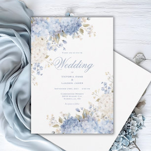 Elegante blaue weiße Hortensien Hochzeitseinladung Einladung