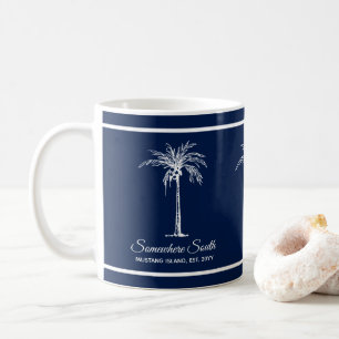 Elegante blaue weiße Palme personalisiert Kaffeetasse