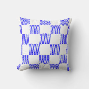 Elegante Blaue Wellen-Schachbrett-Malerei Kissen