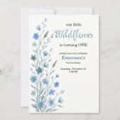 Elegante Blaue Wildblumen 1. Geburtstagsfeier Einladung (Vorderseite)