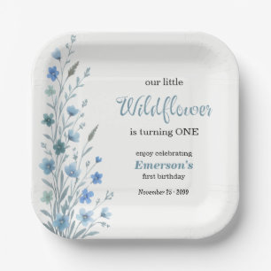 Elegante Blaue Wildblumen 1. Geburtstagsfeier Pappteller