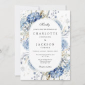 Elegante blaue Wildblumen Hochzeitsfeier mit flora Einladung (Vorderseite)