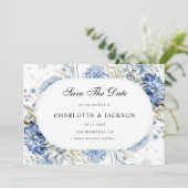 Elegante blaue Wildblumen Hochzeitsfeier mit flora Save The Date (Stehend Vorderseite)