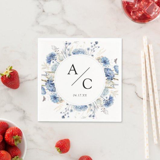 Elegante blaue Wildblumen Hochzeitsfeier mit flora Serviette (Beispiel)