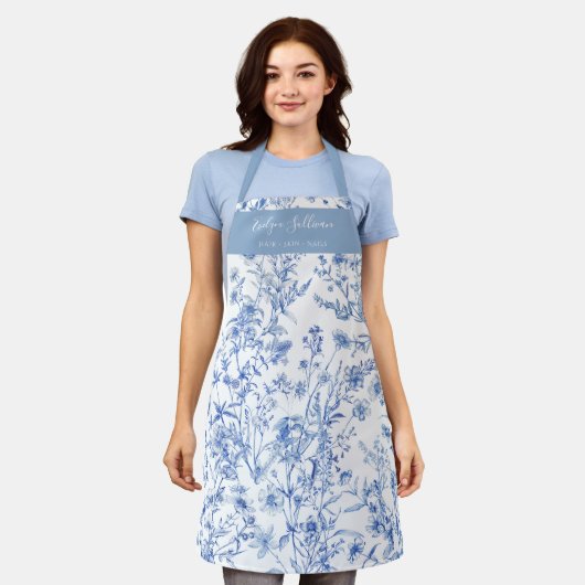 Elegante blaue Wildblumen Schürze (Getragen)