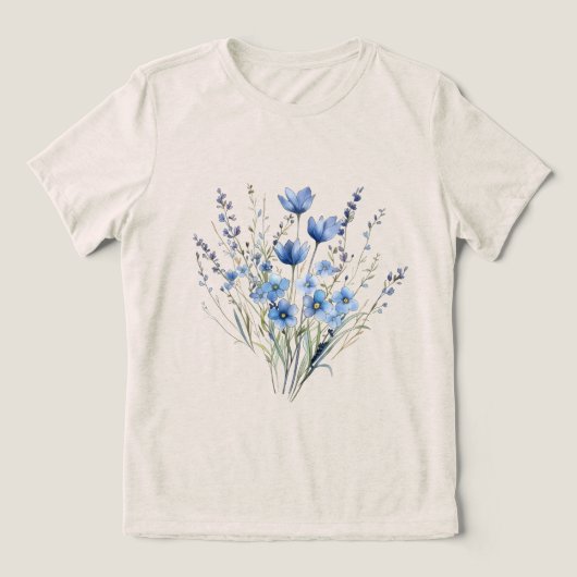 Elegante blaue Wildblumen Tri-Blend Shirt (Design Vorderseite)