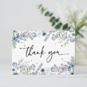 Elegante blaue Wildblumen Wasserfarbe Danke Karte (Stehend Vorderseite)