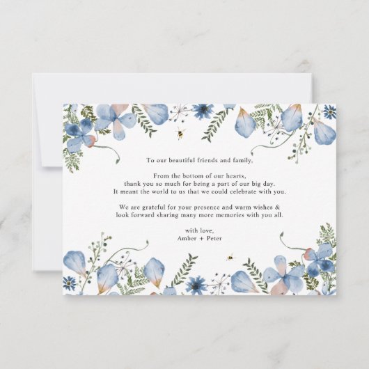 Elegante blaue Wildblumen Wasserfarbe Danke Karte (Rückseite)