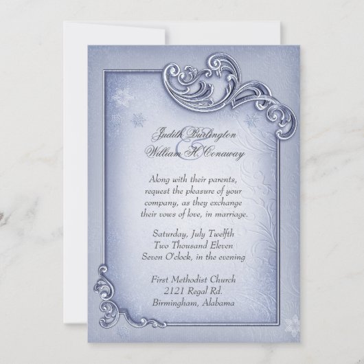 Elegante blaue Winter-Hochzeits-Einladung Einladung (Vorderseite)