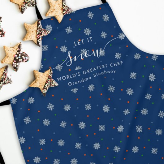 Elegante blaue Winter-Schneeflocken und -Punkte na Schürze