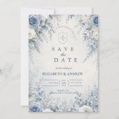 Elegante blaue Winterhochzeit Save The Date (Vorderseite)