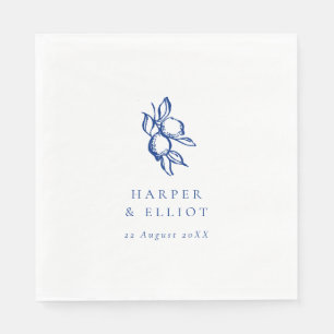 Elegante Blaue Zitronen-Hochzeit mit Doodle-Elemen Serviette
