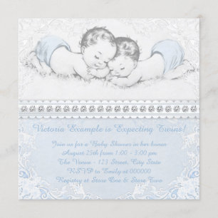 Elegante blaue Zwilling-Jungen-Babyparty Einladung